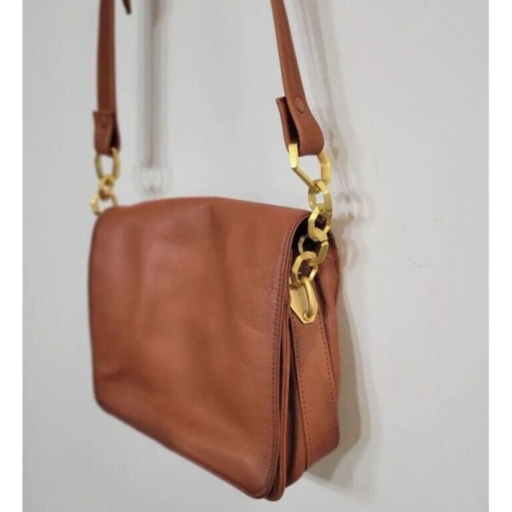 Architect Vintage Brown Leather Crossbody Purse W/ Gold Colored Hardware - Picture 2 of 7